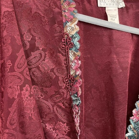 Val Mode Lingerie Red Brocade Short Robe Lace Trim Vintage Size Medium - Picture 3 of 6